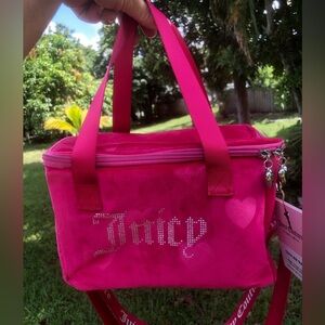 NEW! hot pink Juicy Couture Rhinestone Bling Velour Cooler Bag